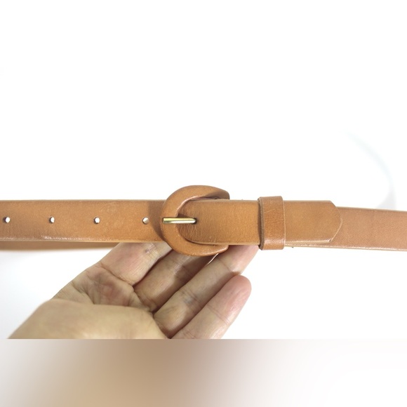 Narrow Tan Leather Belt with Self Covered Buckle - Picture 3 of 9
